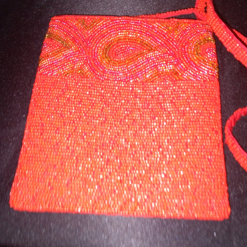 Orange and Red Beaded Crossbody Bag